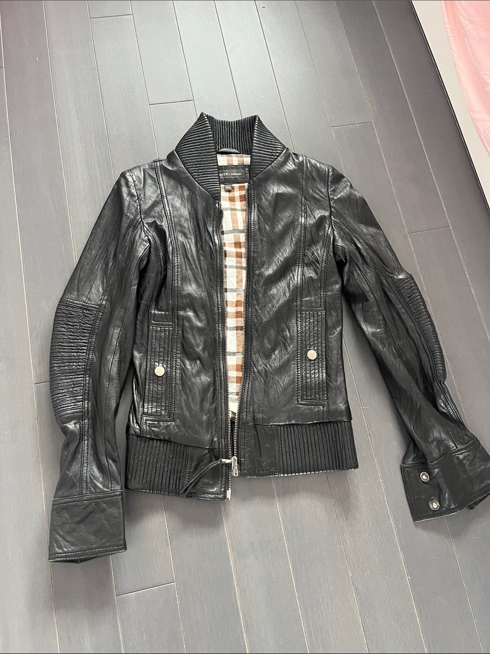 Black Leather Bomber Jacket - Women